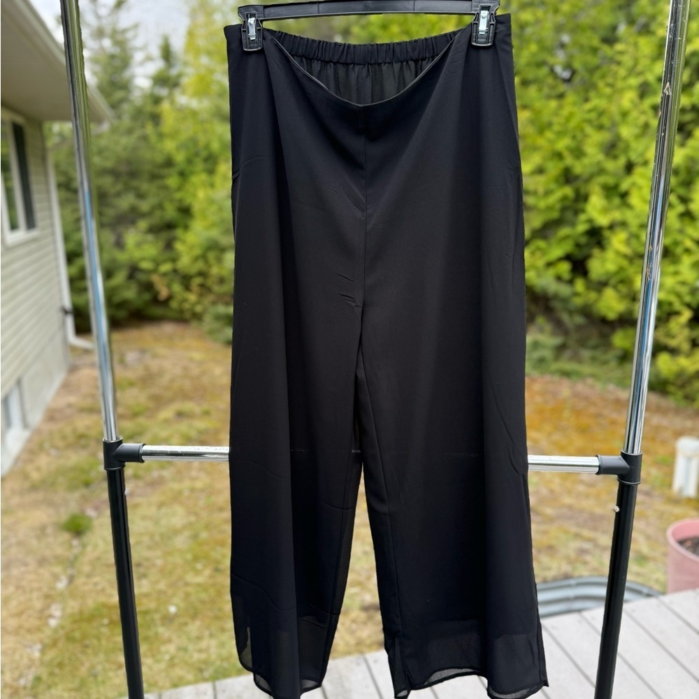 Formal Women’s Black Wide-Leg Flowy Pants double layer side zipper size 14 L26"‎ - Picture 8 of 13